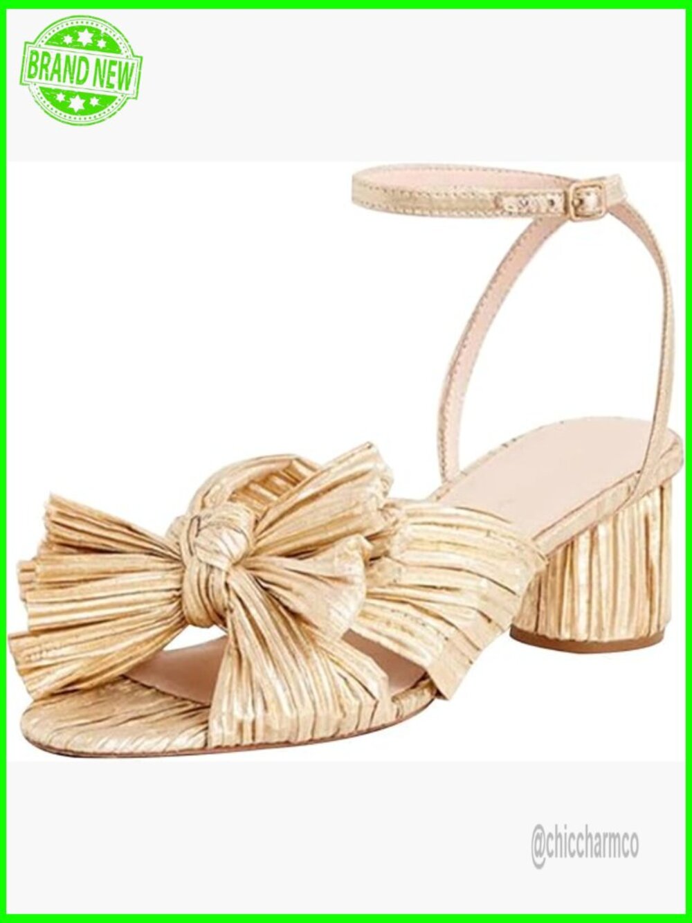 Gold Bow Heels Open Toe Block Heel Sandals Ankle Strap Bride Wedding Shoes Size?
